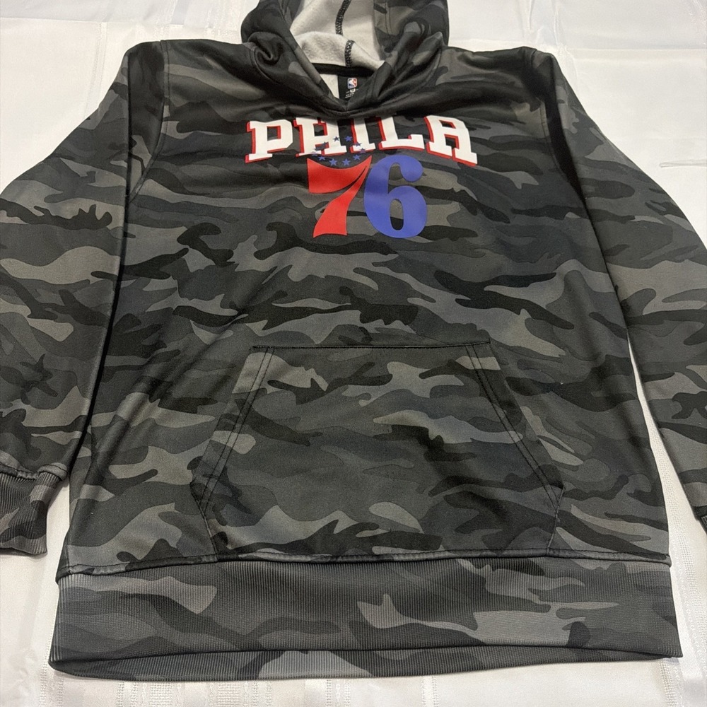 NBA Philadelphia 76ers Youth XL 18-20 Camo Hoodie Sweatshirt Gray Black Phila 76
